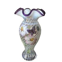 2003 George Fenton 2003 Vase d'optique d'héritage Opalescent Swirl Butterfly Purple