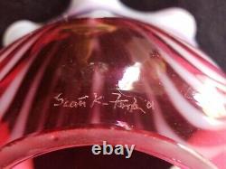 20 Fenton Country Cranberry Opalescent Swirl Drapery Lamp -signé Scott Fenton