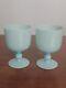 2 Verres à Eau Bas En Verre D'art Opaline Bleue Portieux Vallerysthal Vintage