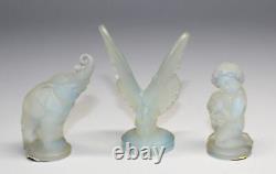 3 Figurines en Verre Opalescent Sabino France : Papillon, Éléphant et Chérubin