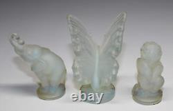 3 Figurines en Verre Opalescent Sabino France : Papillon, Éléphant et Chérubin