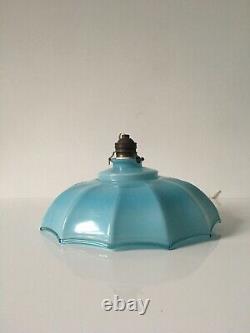 3 X 1930s Italien Art Déco Opaline Blue Glass Ceiling Lamp Shade Light Vintage