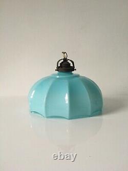 3 X 1930s Italien Art Déco Opaline Blue Glass Ceiling Lamp Shade Light Vintage