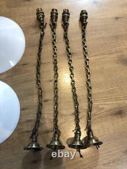 4 lampes de plafond opaline coolie art déco antiques