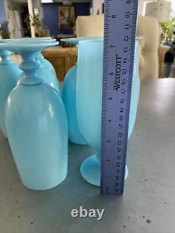 8 Portieux Vallerysthal Translucide Français Opaline Aqua Blue 7 Gobelets D'eau