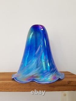 Abat-jour en verre Art Nouveau ancien bleu rose irisé cheminée 18 cm