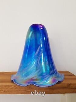 Abat-jour en verre Art Nouveau ancien bleu rose irisé cheminée 18 cm