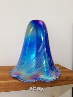 Abat-jour en verre Art Nouveau ancien bleu rose irisé cheminée 18 cm