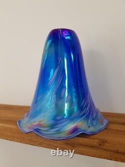 Abat-jour en verre Art Nouveau ancien bleu rose irisé cheminée 18 cm