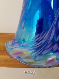 Abat-jour en verre Art Nouveau ancien bleu rose irisé cheminée 18 cm