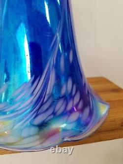 Abat-jour en verre Art Nouveau ancien bleu rose irisé cheminée 18 cm