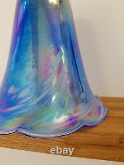 Abat-jour en verre Art Nouveau ancien bleu rose irisé cheminée 18 cm