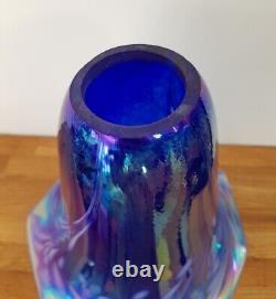 Abat-jour en verre Art Nouveau ancien bleu rose irisé cheminée 18 cm