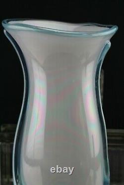 Angelo Rossi / Fenton Art Glass French Opalescent Applied Teal Accent Tall Vase