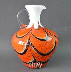Années 70 Carlo Moretti Murano Opaline Art Glass Cruche Vase Orange Vintage