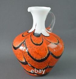 Années 70 Carlo Moretti Murano Opaline Art Glass Cruche Vase Orange Vintage