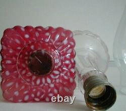 Antiique Fenton Cranberry Snowflake Opalescent Oil Lampe 16 Tall