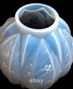 Antique Art Déco Large Opalescent Verlys Glass Vase Les Lauriers Frence 20èmec