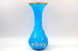 Antique Baccarat Pale Blue Vase En Verre Opaline Embossed Nouvelles Fleurs C1870