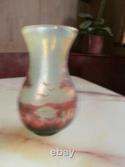 Antique Cameo Art Opalescent Glass Vase Signée Devez Ca. 1900's Rare