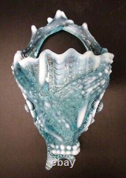 Antique Davidson Blue Opalescent Pearline Verre Royal Scandal Vase De Poche Murale