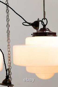 Antique Début Du 20ème Siècle Single Art Deco Pendentifs Opaline Lampe Lumière