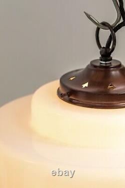 Antique Début Du 20ème Siècle Single Art Deco Pendentifs Opaline Lampe Lumière