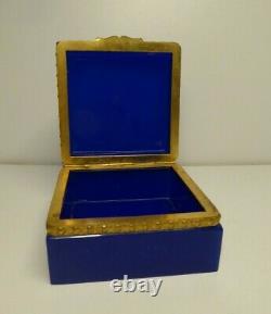 Antique Français Cobalt Blue Opaline Box Gilded Ormolu Mounted Baccarat Glass