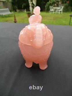 Antique French Pink Opaline Vallerysthal Portieux Elephant Mahout Covered Box