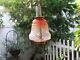 Antique Gwtw Victorian Hanging Hall Entry Lamp, Pink Opalescent Swirl Art Glass