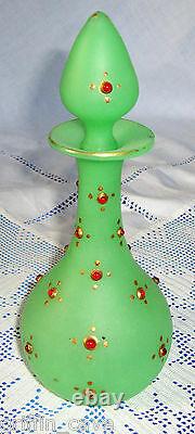 Antique Opaline Uranium Glass Jeweled Scent Bottle Ottoman Palace Turc