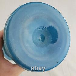 Antique Pontil Bristol Verre Opaline Bleu Harrach Vase Peint À La Main En Or Enamels