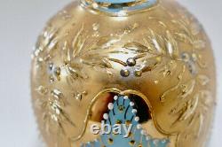 Antique Rare Moser1880s Petite Bouteille De Parfum Bleu Opaline Gilt En Verre Émaillé