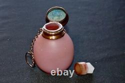 Antique Rare Rose Opaline Forme D'oeuf En Verre Parfumé Scent Chatelaine