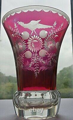 Antique Taux 19c Glasse Bohémien Engré Flash Rouge Rouge