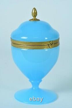 Antique Turquoise Opaline Verre Boite À Boire Coffret En Laiton Doré Monture Art Nouveau
