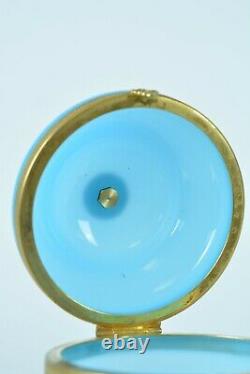 Antique Turquoise Opaline Verre Boite À Boire Coffret En Laiton Doré Monture Art Nouveau