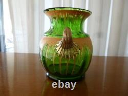 Antique Victorian Bohemian Moser Karlsbad Art Verre Cristal Gilt Vase Opalescent