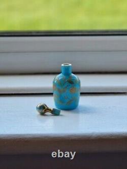 Antique Victorian Moser Robins Egg Blue Opaline Glass Enamel Gilt Scent Bouteille