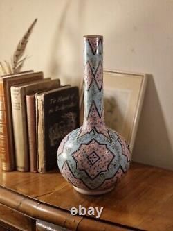Antique Victorien Thomas Webb Émaillé Modèle Marocain Rose Bleu Opaline Vase