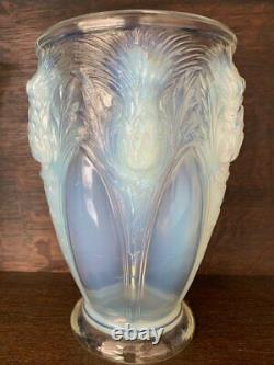 Antiuqe Vase Verlys Opalescent Chardons De Verre Moulage Art Déco Rare Déco 20ème