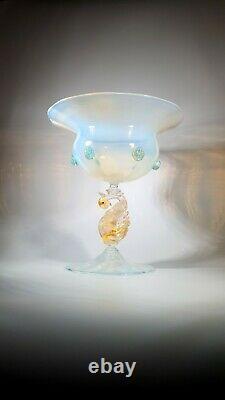 Ars Cenedese Murano Signé Vintage Opaline Footed Bowl Alzata Classic Collection