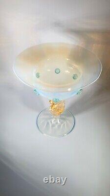 Ars Cenedese Murano Signé Vintage Opaline Footed Bowl Alzata Classic Collection