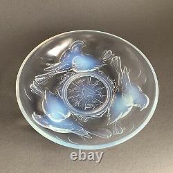 Art Déco Ezan France Opalescent Glass Bowl Oiseaux Nicheurs