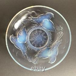 Art Déco Ezan France Opalescent Glass Bowl Oiseaux Nicheurs