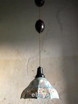 Art Déco Rise & Fall Ceiling Light Par Niko Belgium Bakelite & Opaline Shade