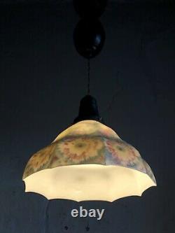 Art Déco Rise & Fall Ceiling Light Par Niko Belgium Bakelite & Opaline Shade