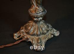 Art Rare Vintage 1940 Lampe Figural Bronze Déco Ombre Globe En Verre De Lait Opaline