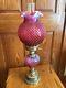 Art Vintage Fenton Verre Opalescent Cranberry Cloutés Lampe Bn10