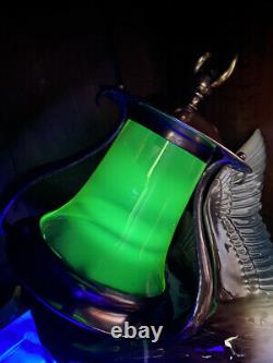 Artisanat D'art Antique Cuivre Vaseline Opalescent Uranium Lampe Lanterne D'ombre En Verre